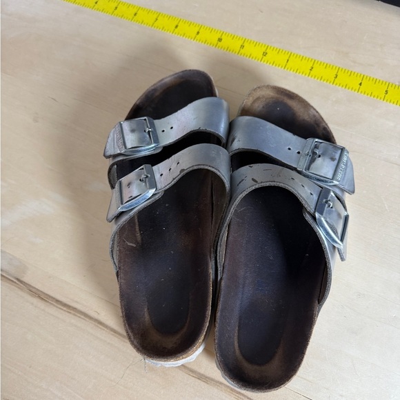 Birkenstock Silver Arizona White Bottom Sandals 38 /7 - Picture 3 of 8